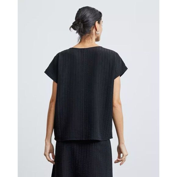 Everlane City Stripe V Neck Top Short Sleeve Pullover Black Shirt oversized - Picture 5 of 16